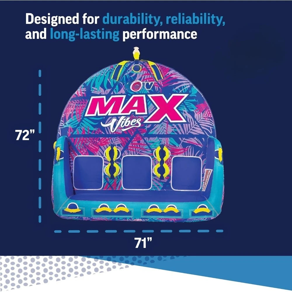 Max Tropical Inflatable Towable Tube – 1 to 3 Rider Soft Top Deck Tube for Kids & Adults with Secure Seating and Easy Tow Connector