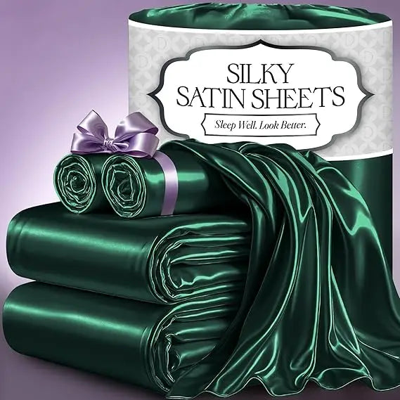 Satin Bed Sheets – 4-Piece Luxury Silky King Size Bedding Set, Softer Than Silk, Wrinkle-Free with 15” Deep Pocket Fitted Sheet
