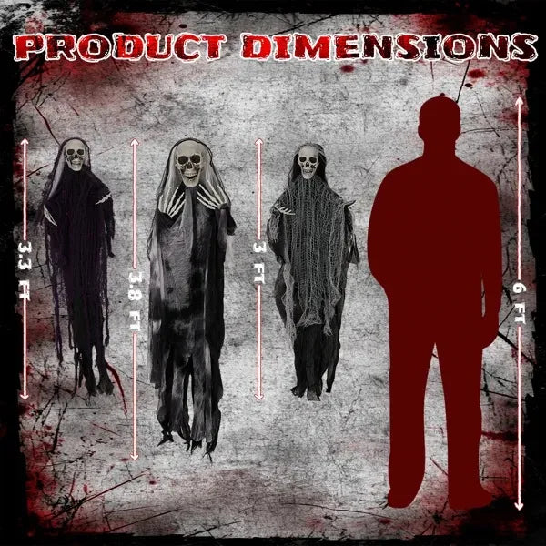 4.6FT Large Hanging Skeleton Ghosts – 3-Pack Grim Reaper Halloween Decorations with Bendable Arms for Spooky Poses