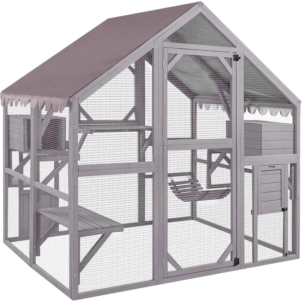 Outdoor Cat Catio Enclosure – Large Cat Run with Bridges, Walkways & Cozy Hideouts | Weather-Resistant Cat Playhouse for Multiple Cats