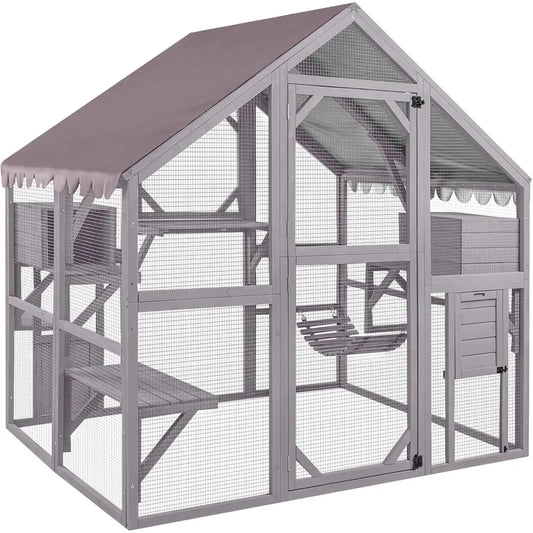 Outdoor Cat Catio Enclosure – Large Cat Run with Bridges, Walkways & Cozy Hideouts | Weather-Resistant Cat Playhouse for Multiple Cats