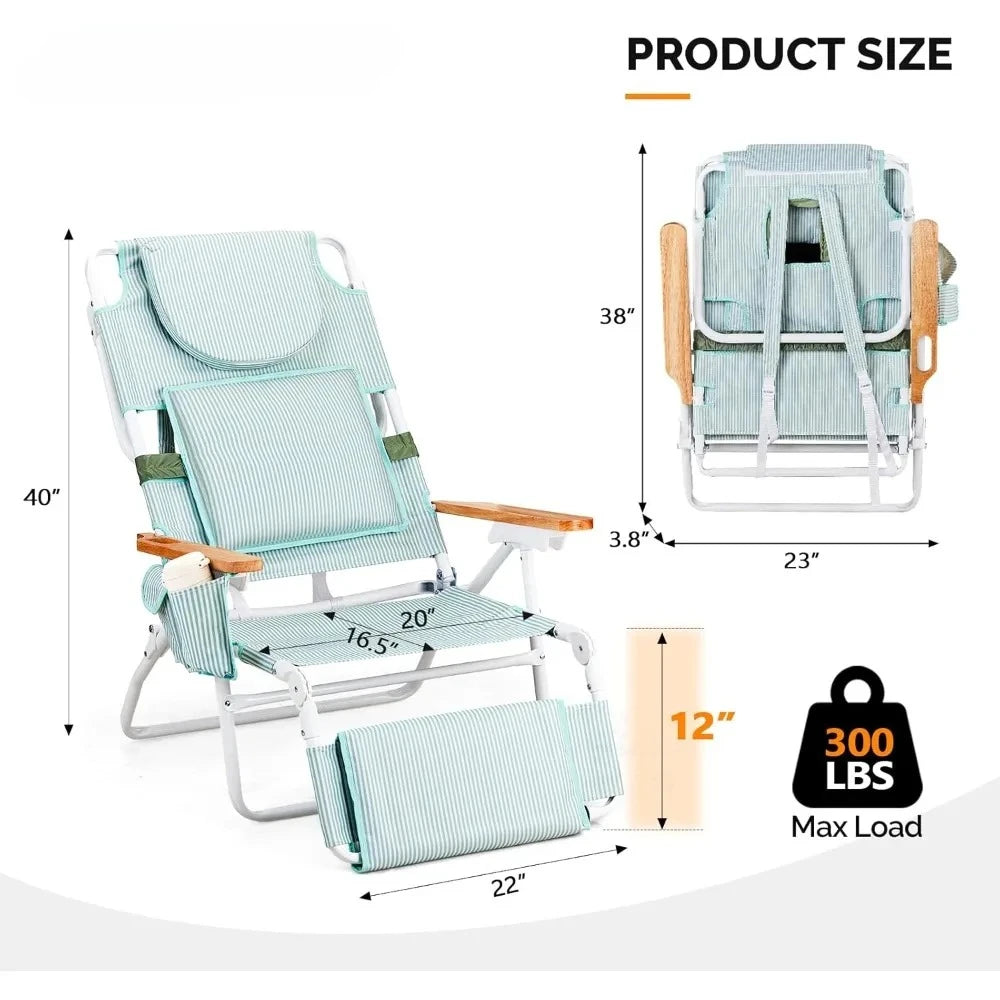 Deluxe 3-in-1 Beach Lounge Chair with Face Hole – Reclining Tanning Chair with Footrest, Cup Holder & Storage Bag – Portable Foldable Sunbed for Outdoor, Pool, Patio, and Beach