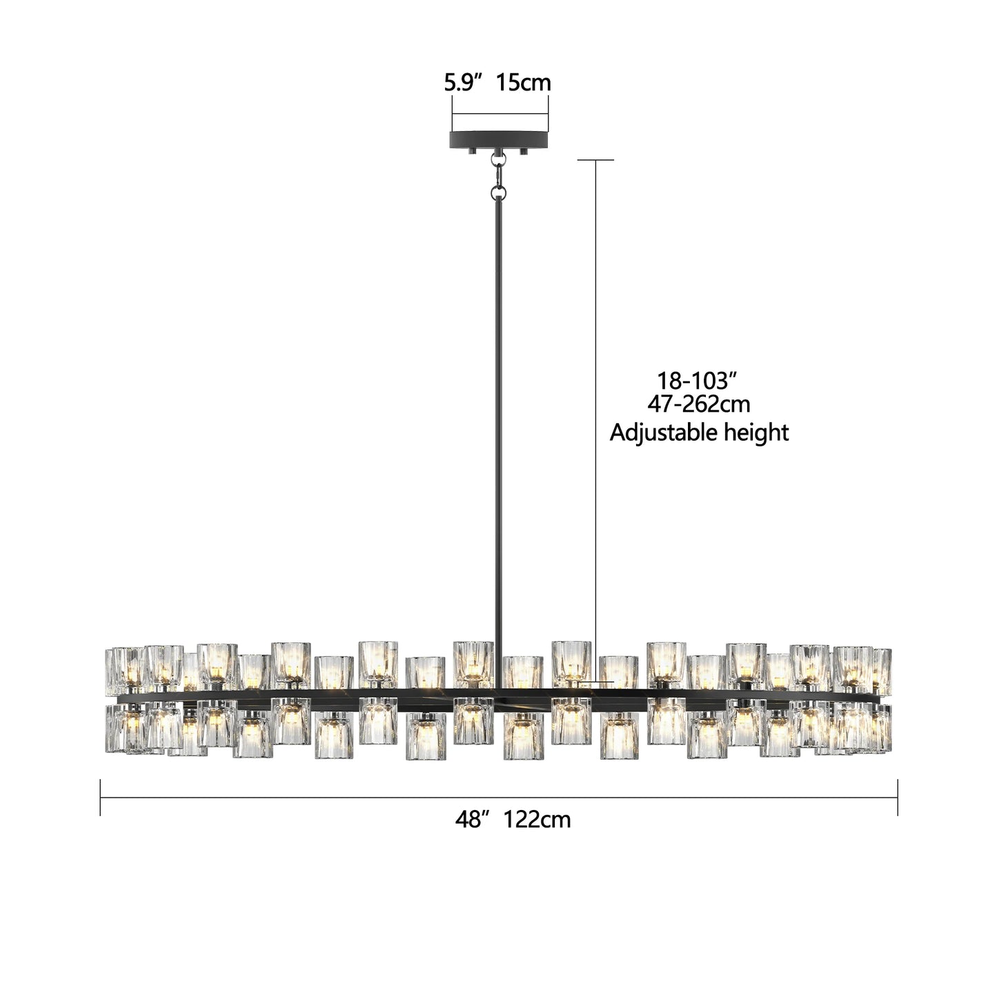 Wagon Wheel Chandelier – 48" Modern Black Round Crystal Light Fixture for Dining Room & Living Room