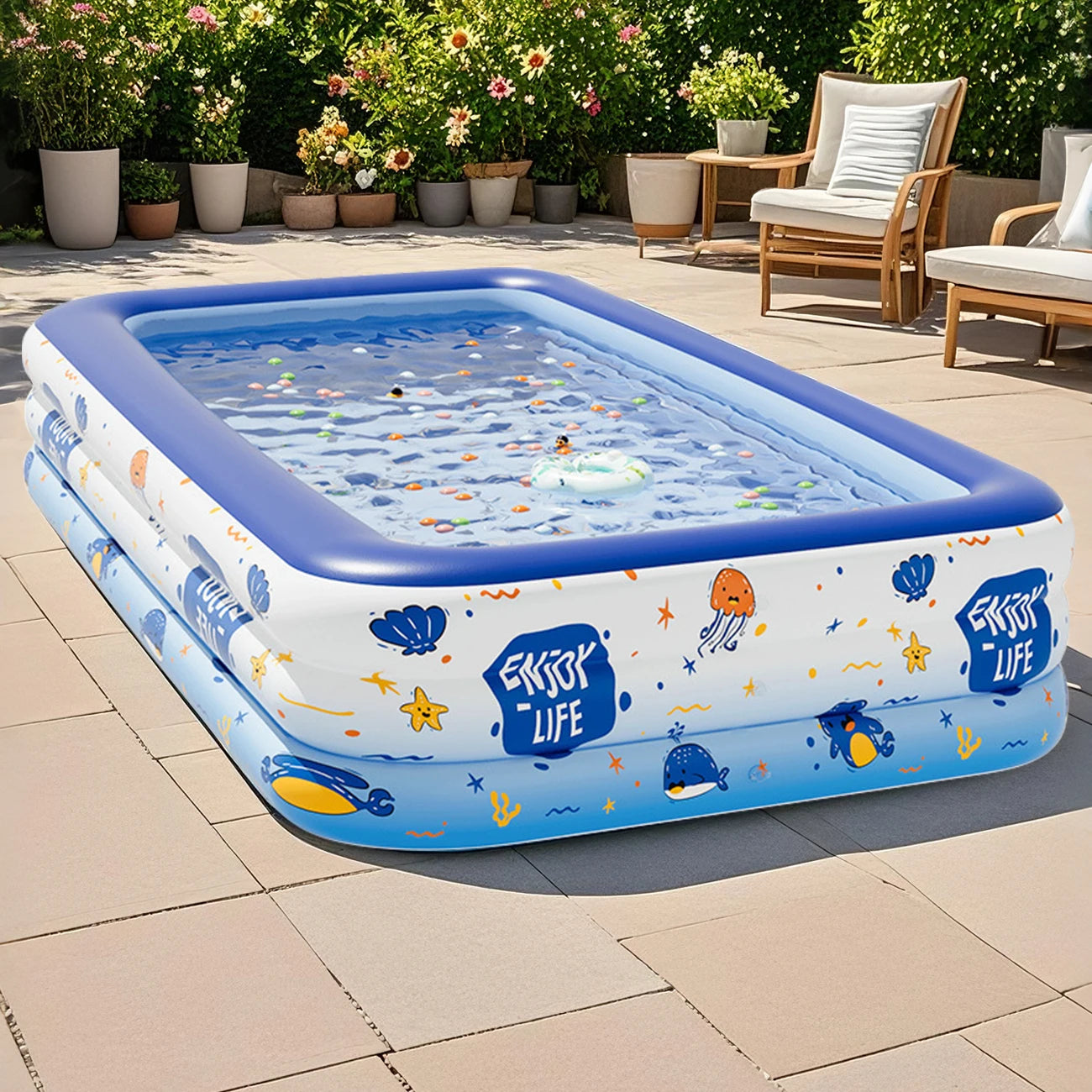 1PC Large Inflatable Swimming Pool – Vibrant Color Design for Backyard & Family Fun