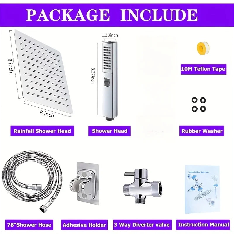 Chrome-Plated Concealed Stainless Steel Shower Set with Pressurized Top Spray & Extended Lever Arm – Bathroom Toilet Spray Kit