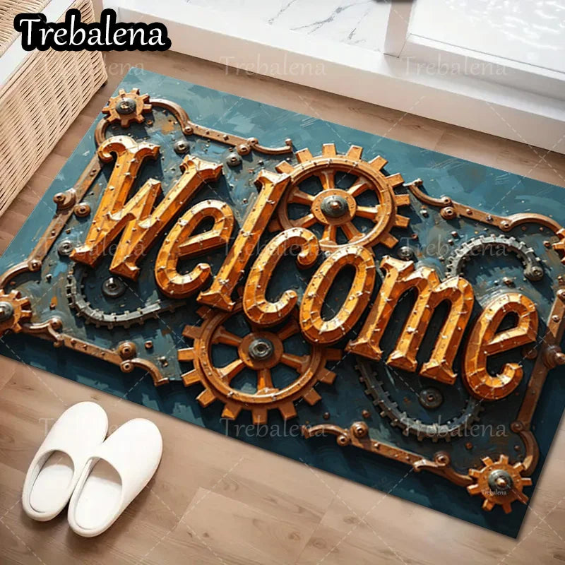 Steampunk Welcome Door Mat – Gear Design Entryway Rug for Home Décor