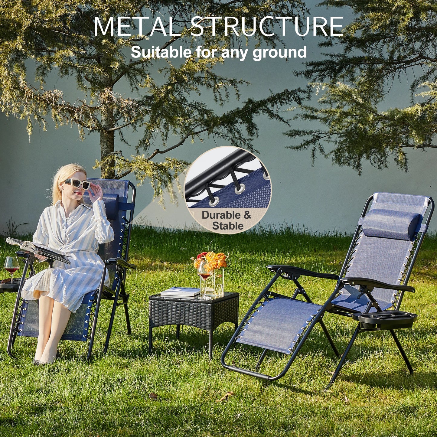 JHK Zero Gravity Lounge Chair Set of 2 – Portable Recliner Chairs with Cup Holder Trays & Adjustable Headrests for Patio, Camping, Garden, or Poolside