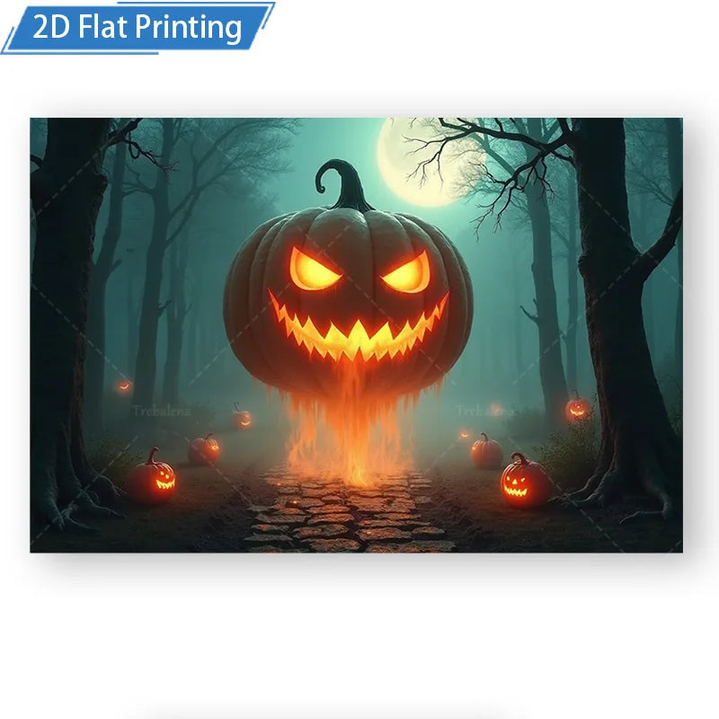 Halloween Wall Tapestry – Pumpkin Forest with Moonlit Path, Spooky Seasonal Décor for Home, Bedroom, or Party