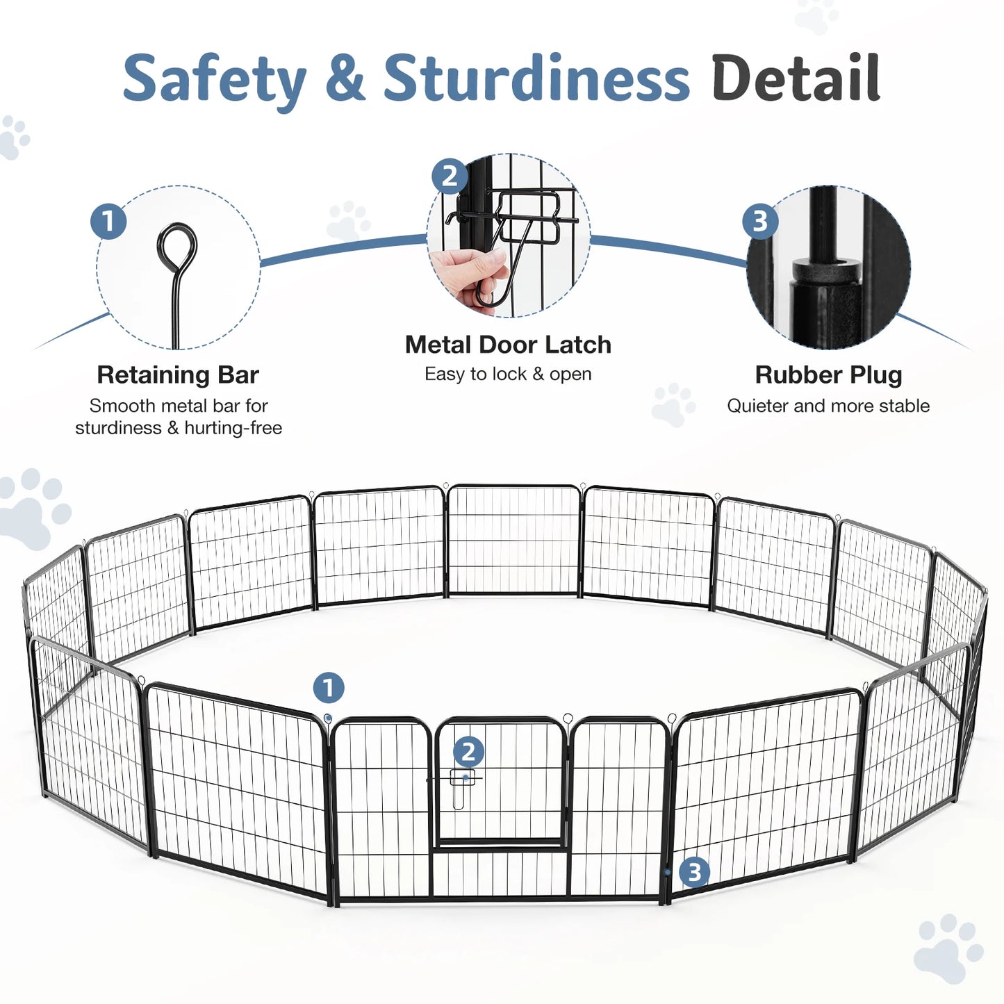 JHK 16-Panel Heavy Duty Dog Playpen – Indoor/Outdoor Metal Pet Fence with Gate, Portable Exercise Crate for Yard, Camping, or Home Use