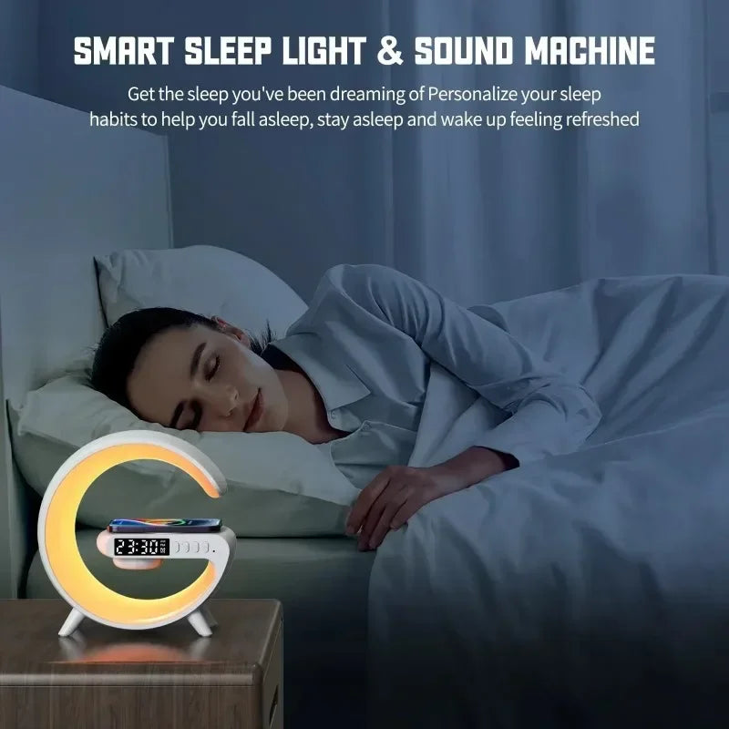 5.9" Wireless Charger Bluetooth Speaker with RGB Light – Fast Charging Stand, Clock, TF Support, Desktop Lamp for iPhone & Samsung