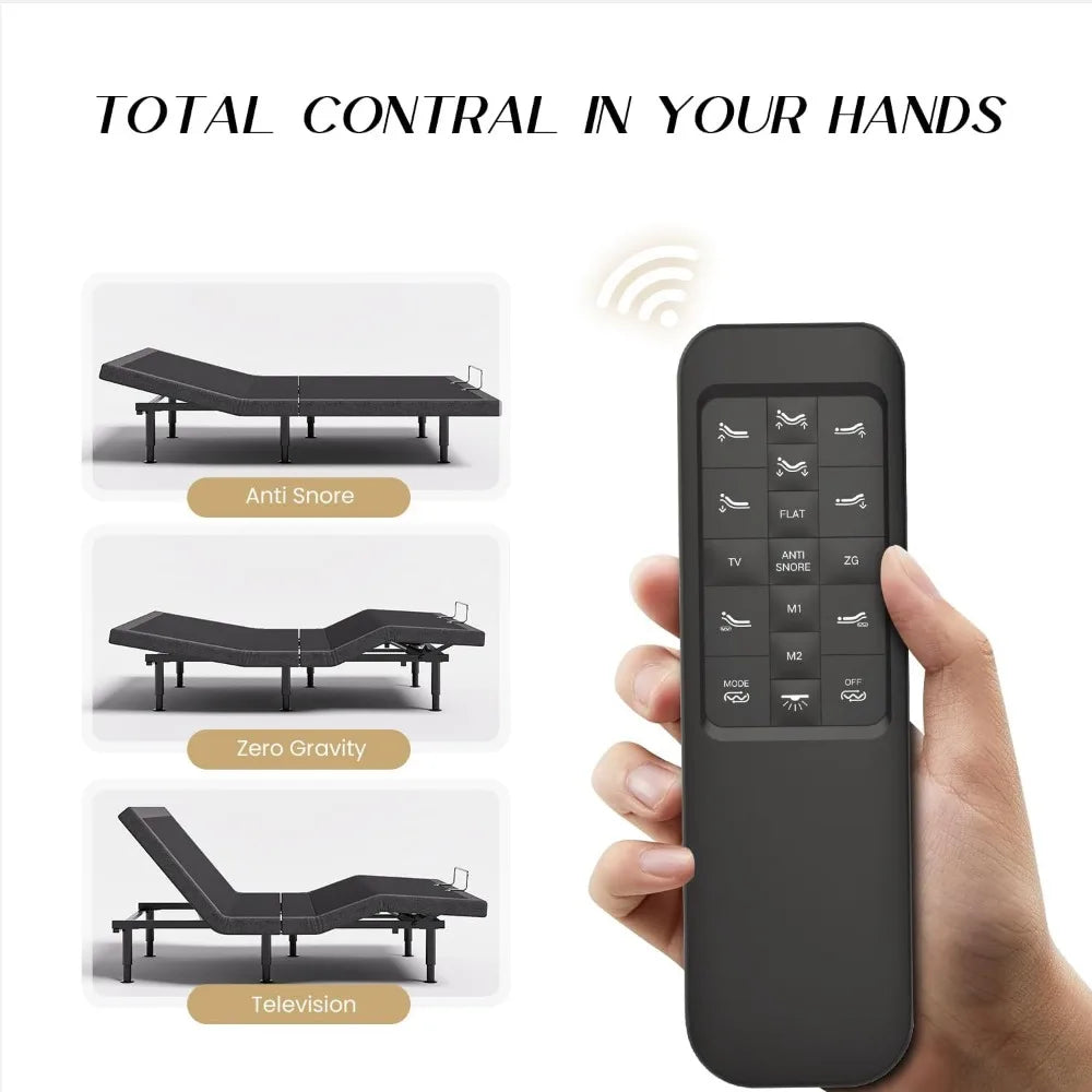 Queen with Massage Adjustable Bed Base with Wireless Remote Electric Power Bed Foundation Under-Bed Lighting
