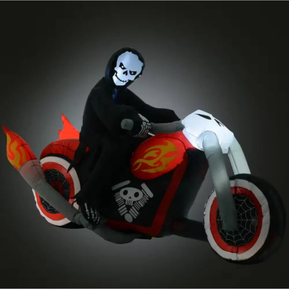 LED Grim Reaper Flaming Motorcycle Halloween Inflatable – Airblown Outdoor Decoration