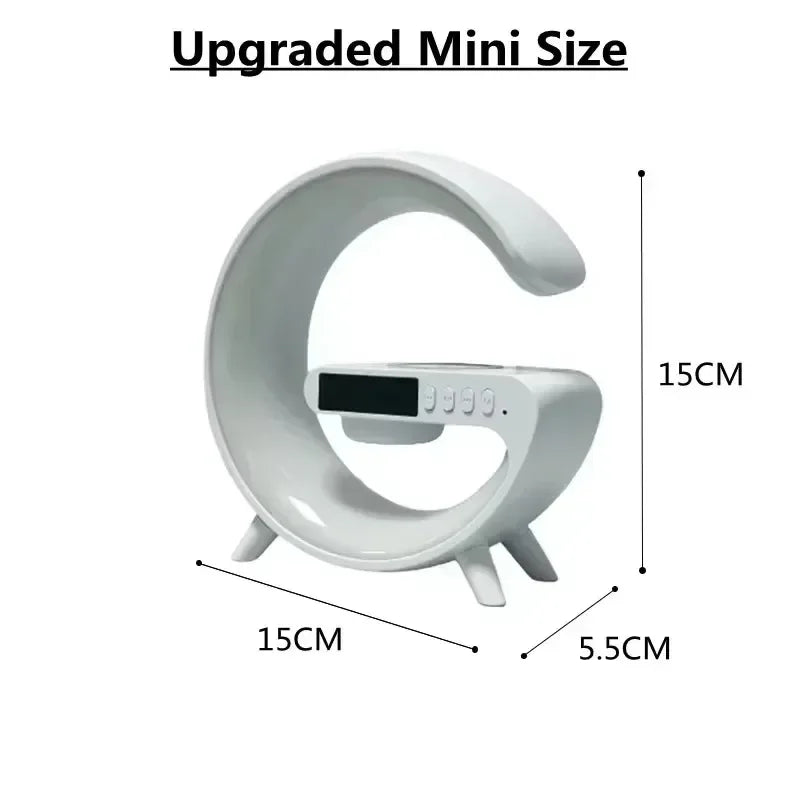 5.9" Wireless Charger Bluetooth Speaker with RGB Light – Fast Charging Stand, Clock, TF Support, Desktop Lamp for iPhone & Samsung