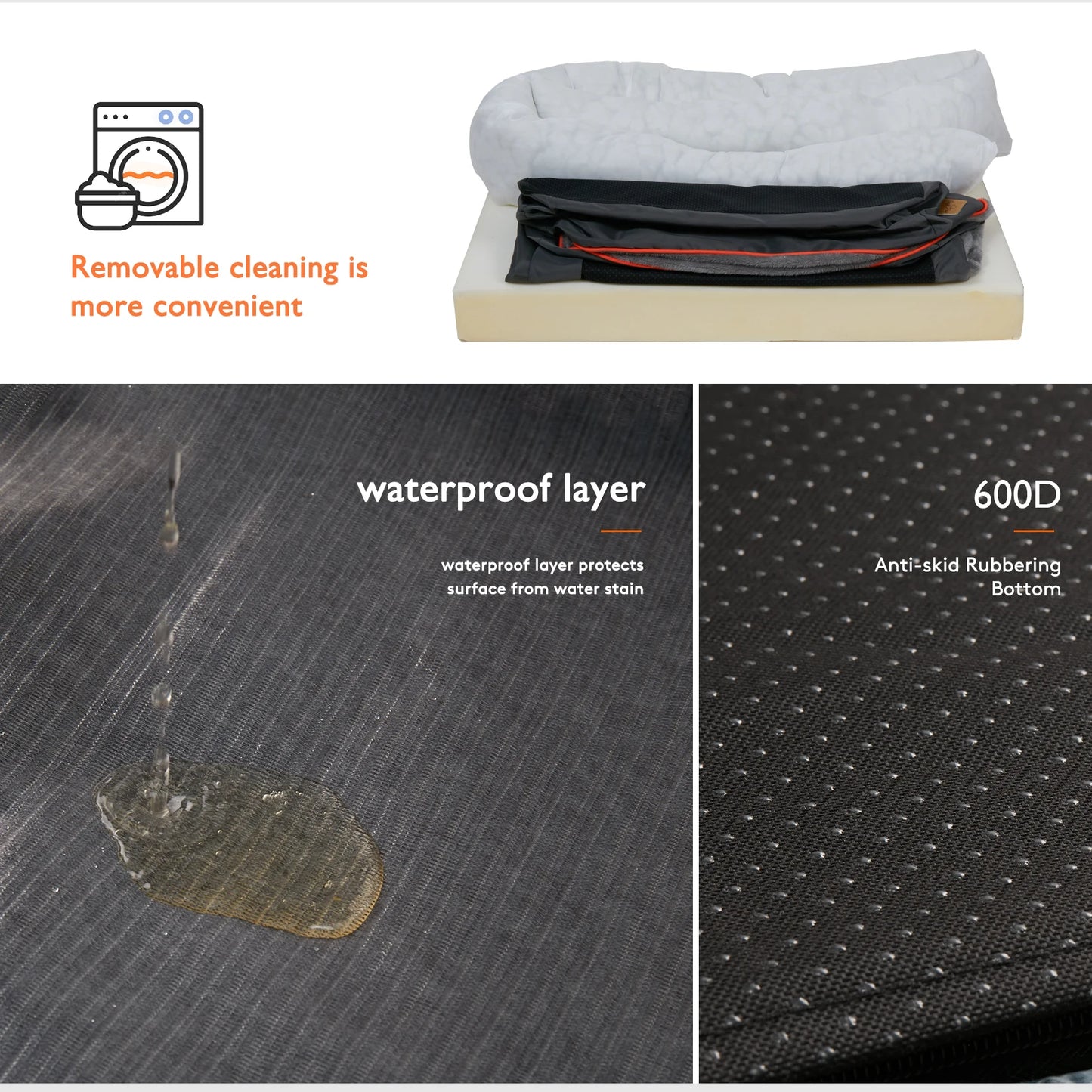 Large Super Soft Orthopedic Foam Pet Bed  with Cotton-padded Bolster and Removable Cover