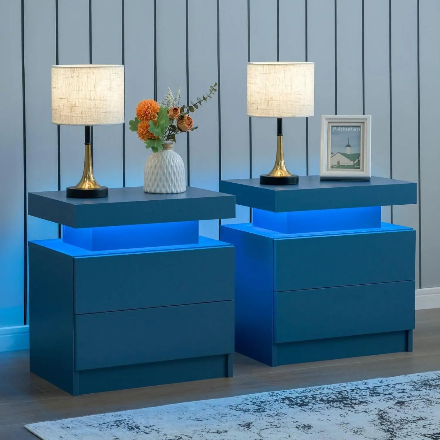 Modern LED Nightstand with Drawers & RGB Lights