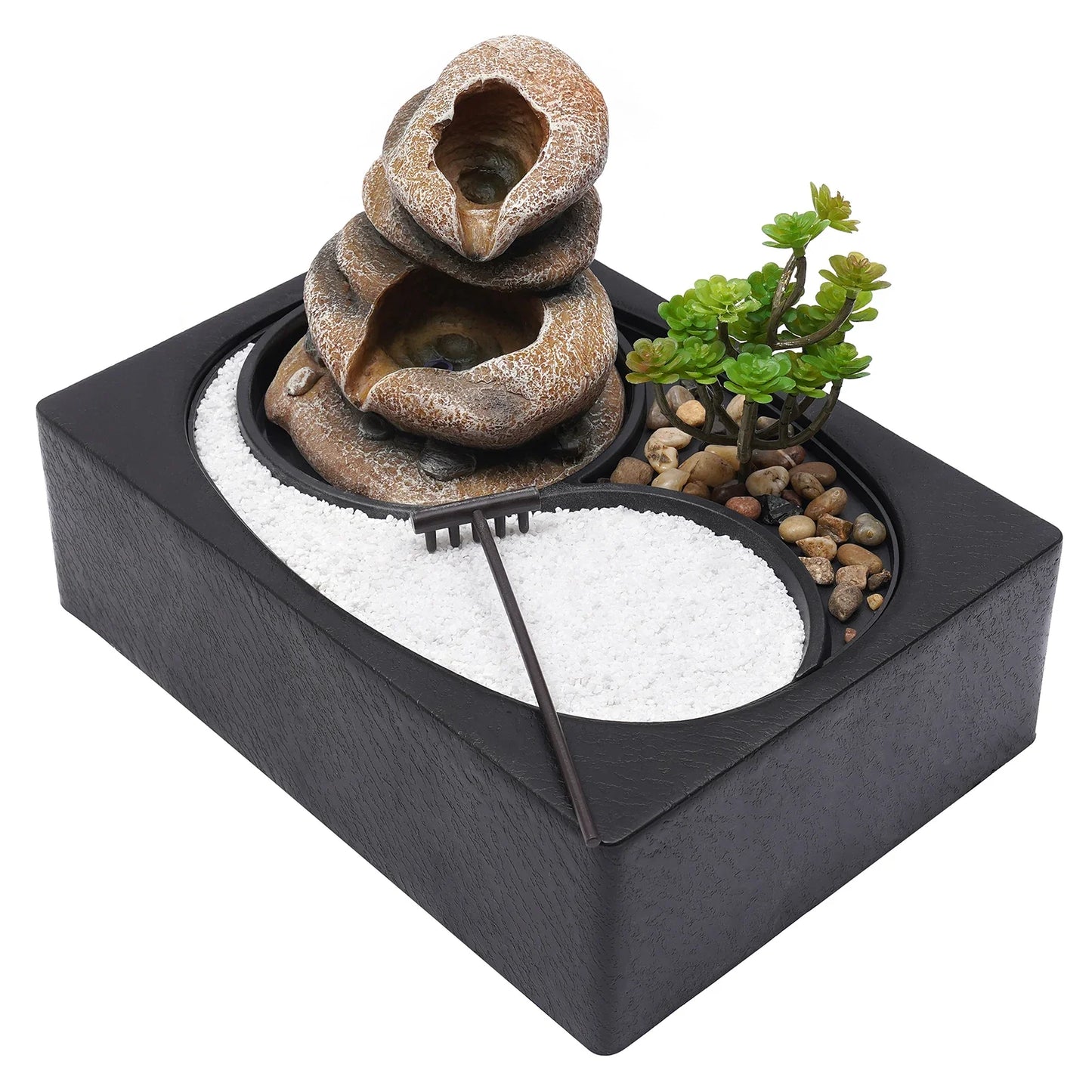 Decorative Tabletop Water Fountain with LED Light – Resin Tree Design with Quiet Pump for Home or Office Décor