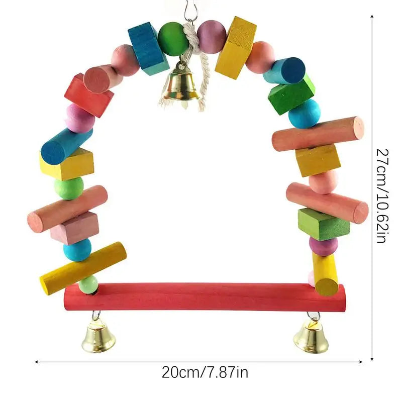 Wooden Bird Swing for Parakeets – Hanging Perch with Bell, Chewing Toy & Standing Rod for Lovebirds, Conures, Cockatiels, and Small Parrots