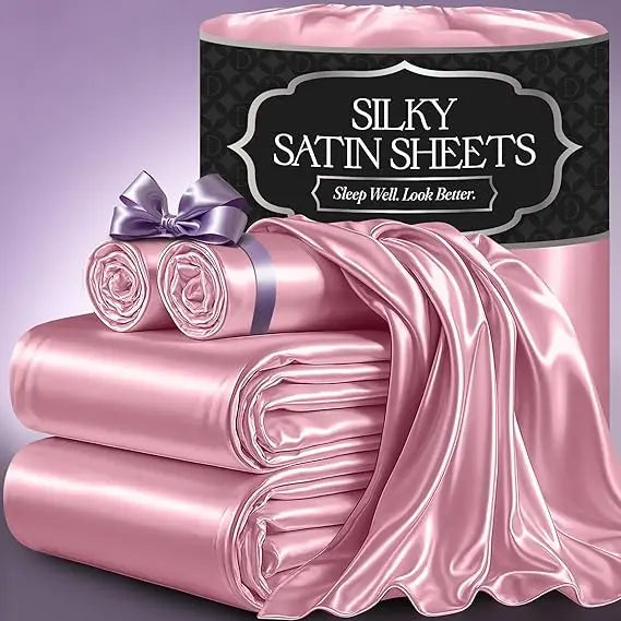 Satin Bed Sheets – 4-Piece Luxury Silky King Size Bedding Set, Softer Than Silk, Wrinkle-Free with 15” Deep Pocket Fitted Sheet