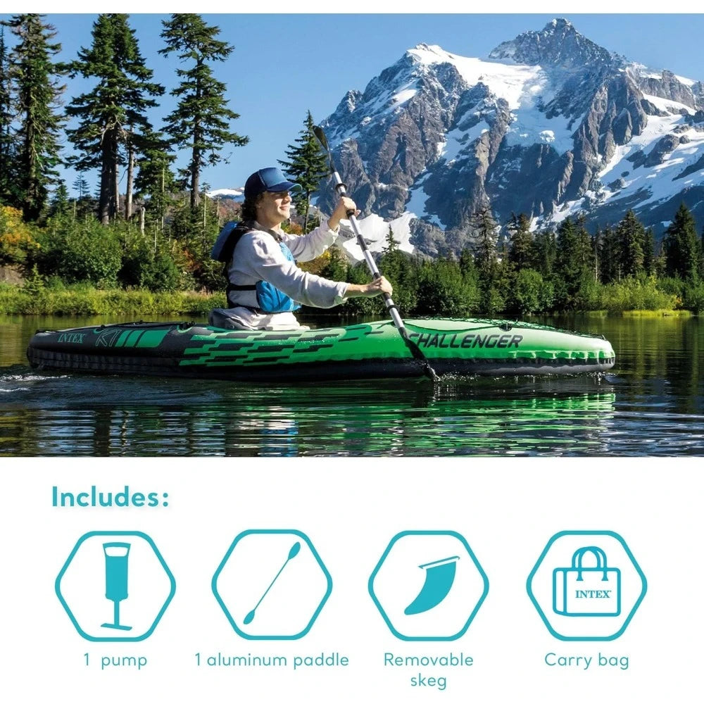 Challenger Series Inflatable Kayak – Durable 1 or 2 Person Kayak with 86" Paddle, Adjustable Seat & High-Output Pump – Heavy-Duty SuperStrong PVC Construction