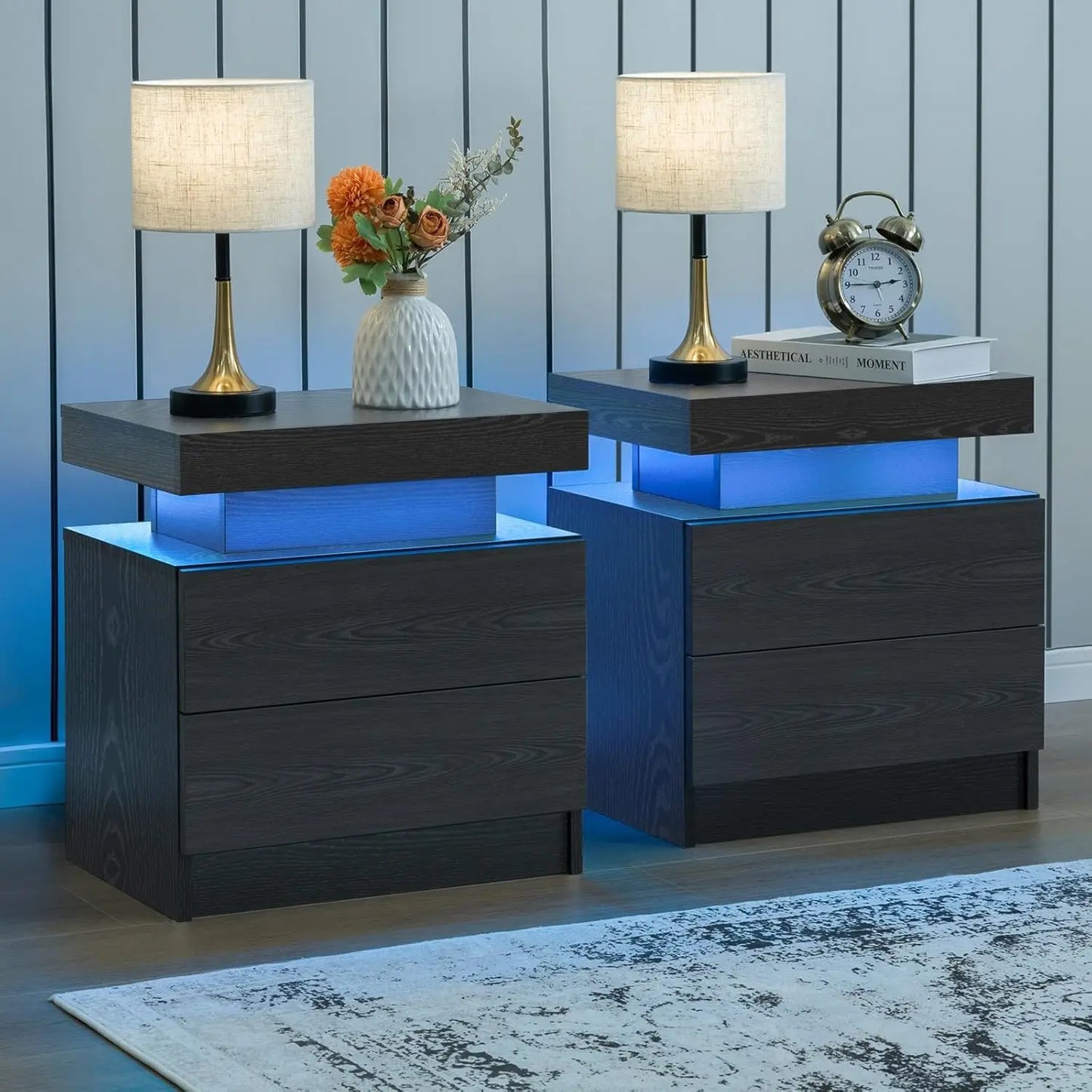 Modern LED Nightstand with Drawers & RGB Lights