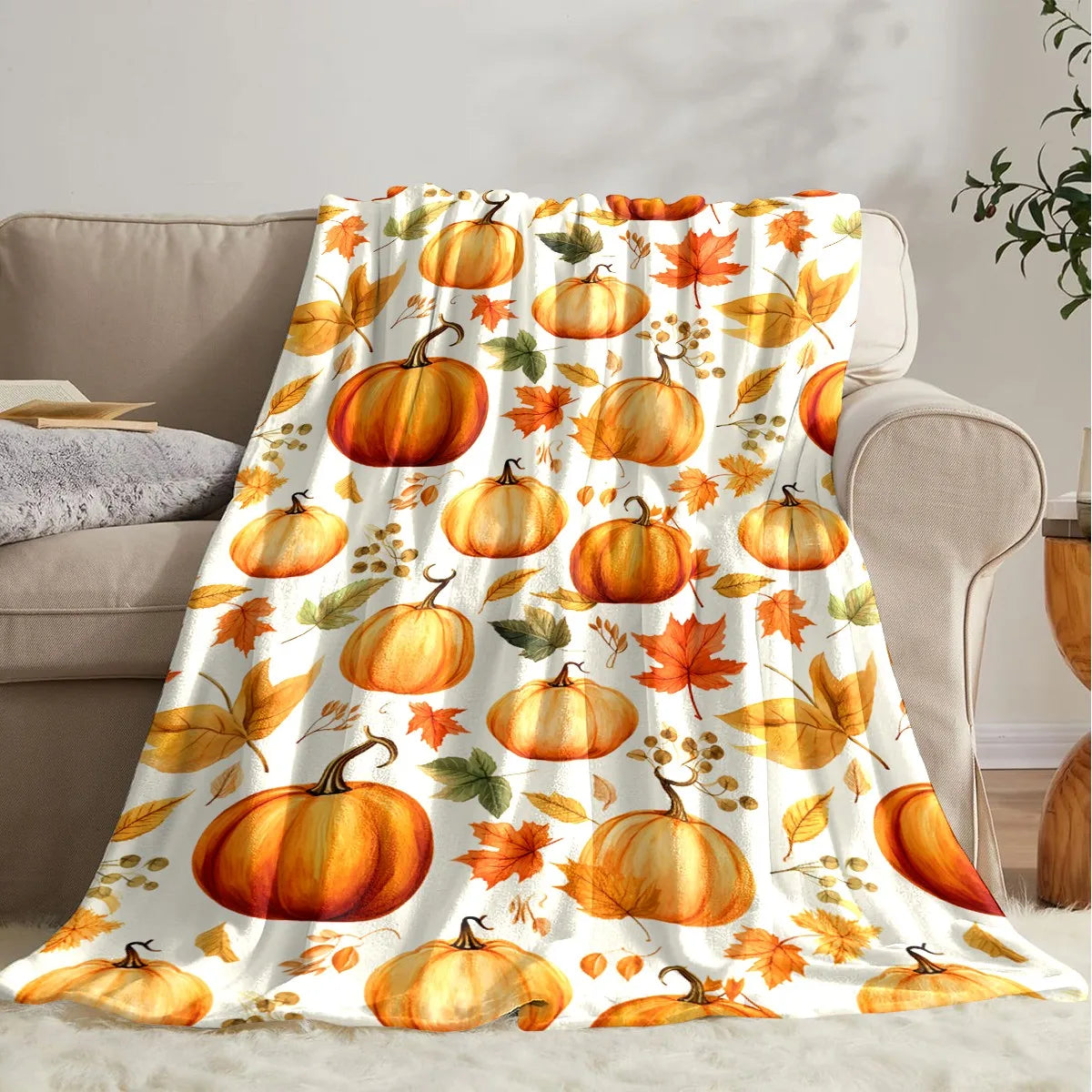 Halloween Throw Blanket – Cozy Pumpkin Print Blanket for Couch, Bed, Sofa, Fall, Thanksgiving & Halloween Gift
