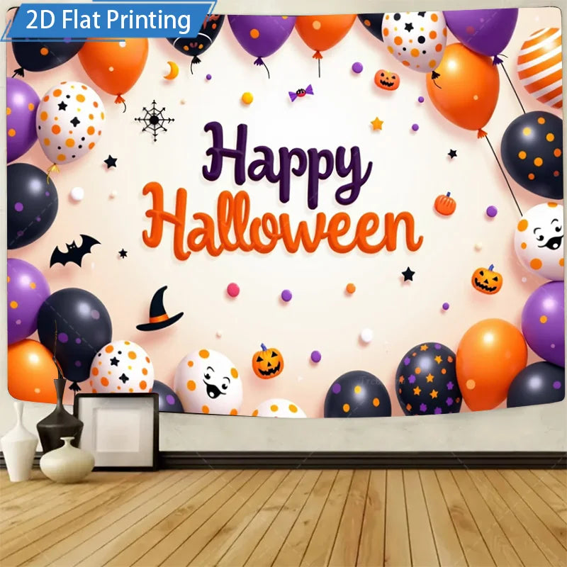 Halloween Wall Tapestry – Bat & Pumpkins Spooky Forest Scene, Seasonal Wall Hanging Décor for Home, Bedroom, or Party