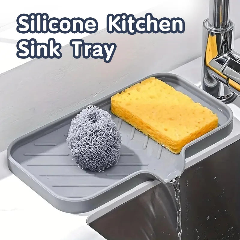 Silicone Faucet Mat & Sink Tray – Splash Guard Drying Mat for Kitchen Sink with Soap Dispenser, Sponge Holder, and Countertop Storage