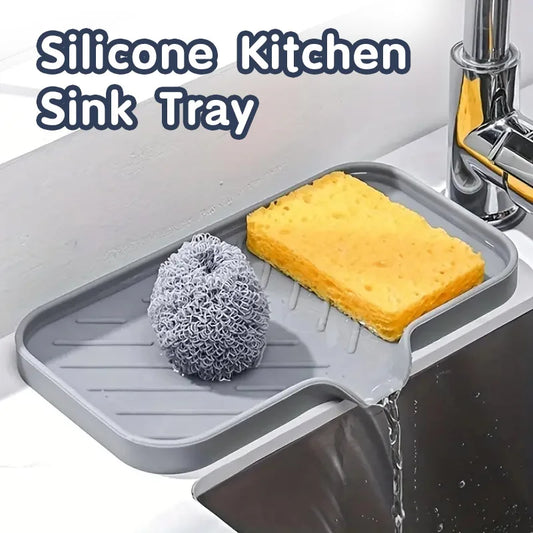Silicone Faucet Mat & Sink Tray – Splash Guard Drying Mat for Kitchen Sink with Soap Dispenser, Sponge Holder, and Countertop Storage