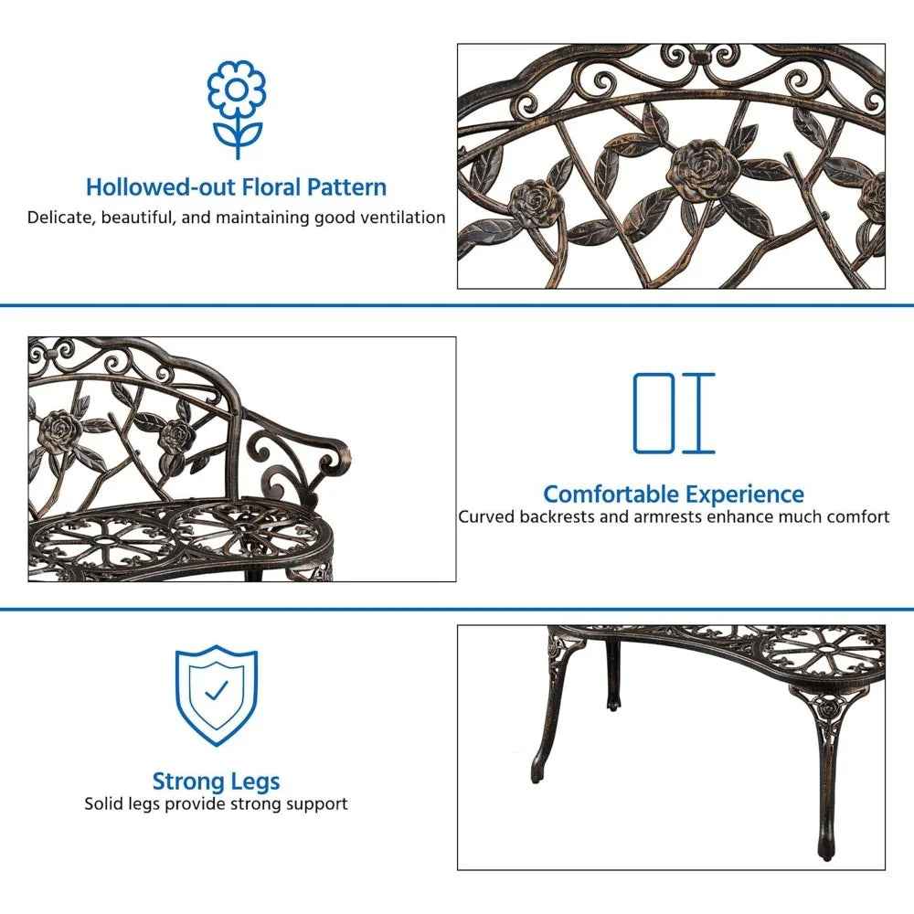 Yaheetech Patio Garden Bench – Vintage Rose Design, Aluminum Outdoor Furniture