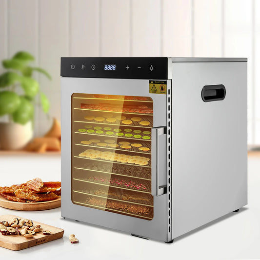 800W Electric Food Dehydrator with 10/12 Stainless Steel Trays – Commercial-Grade Jerky, Fruit & Vegetable Dryer Machine
