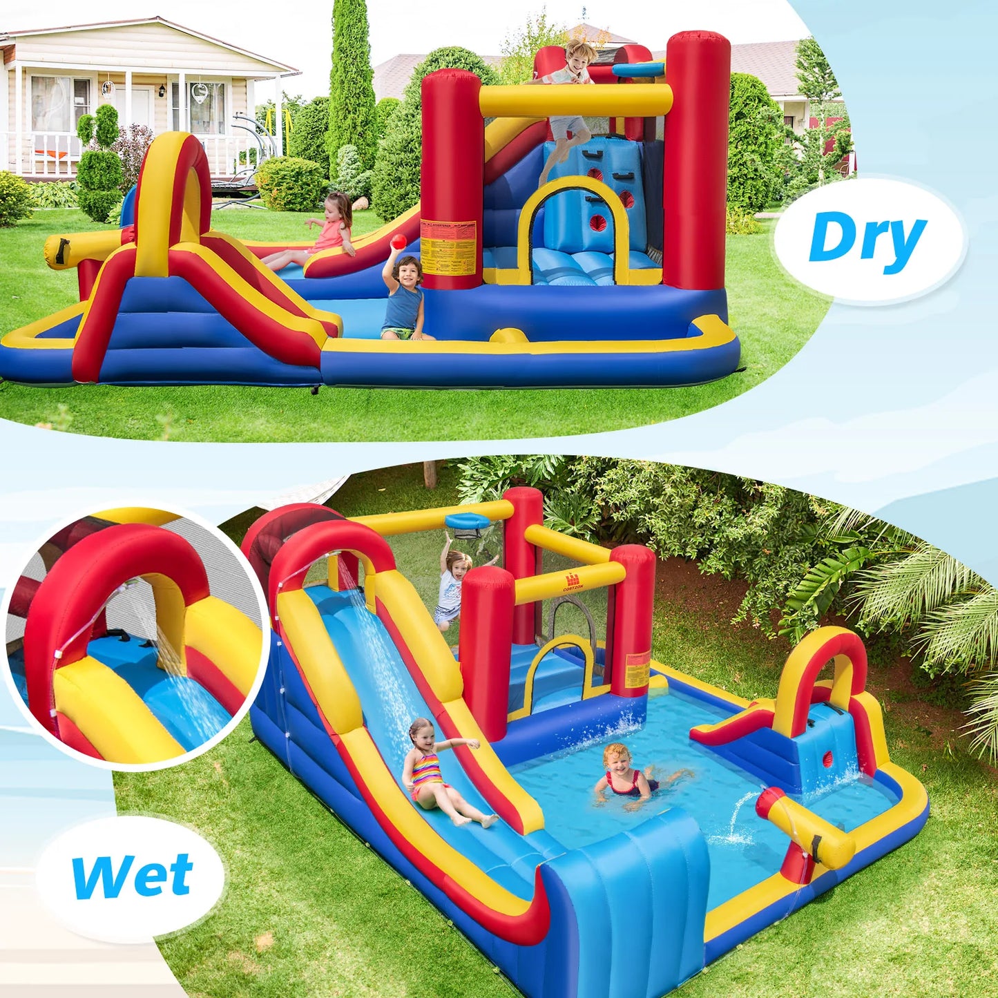 Giant Inflatable Water Slide for Kids – Outdoor Water Park with Dual Racing Slides & Splash Pool (Blower Not Included)
