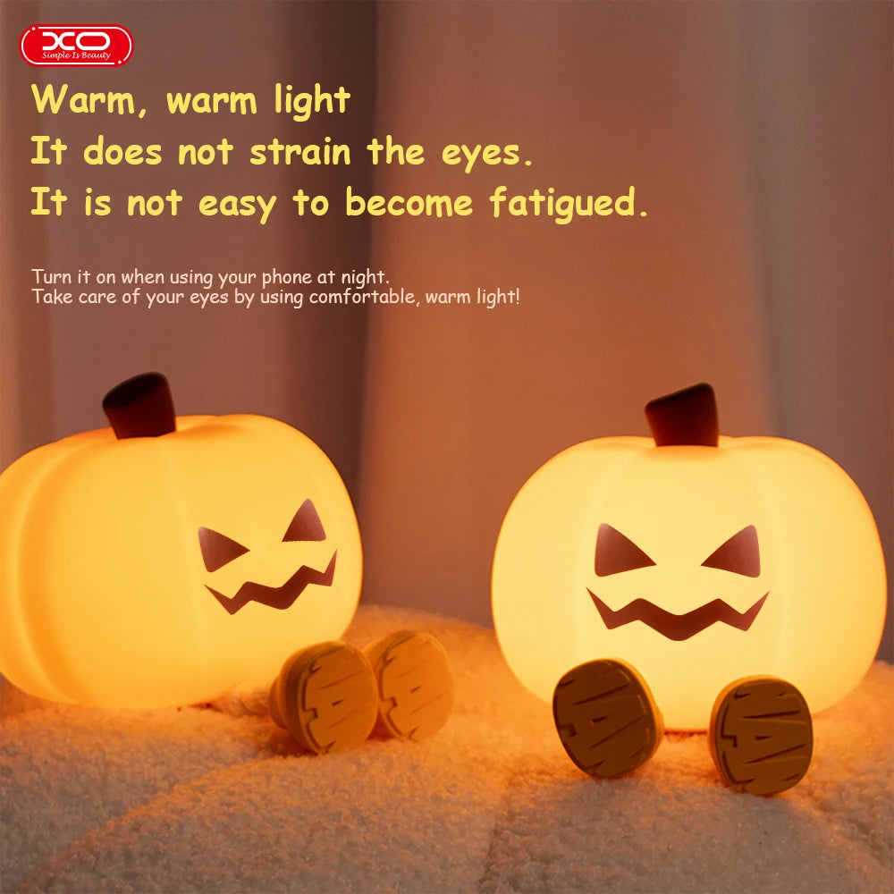 Pumpkin Night Light – Cute Soft Silicone Bedside Lamp with Timer & Dimming for Kids, Babies, Halloween Gifts