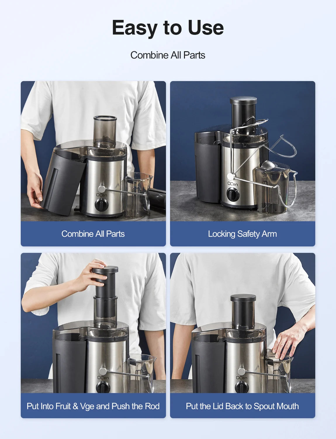 500W Centrifugal Juicer Machine – Stainless Steel Juice Extractor with 3” Wide Mouth Feed Chute, Easy to Clean, for Fruits & Vegetables