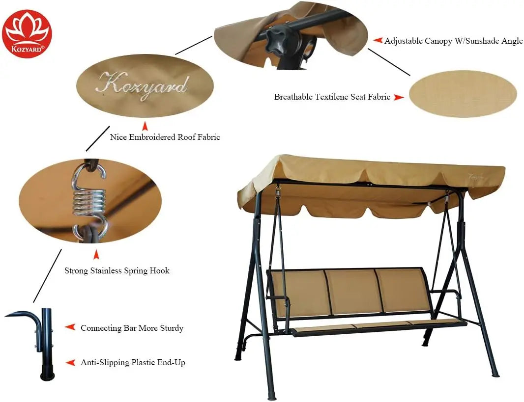 Belle Outdoor 3-Person Patio Swing Chair with Canopy – Breathable Textilene Seating & Weather-Resistant Steel Frame