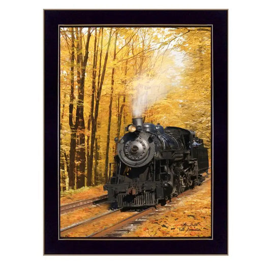 Fall Locomotive Wall Art – Scenic Train Print, Ready-to-Hang Framed Poster with Black Frame for Home Décor