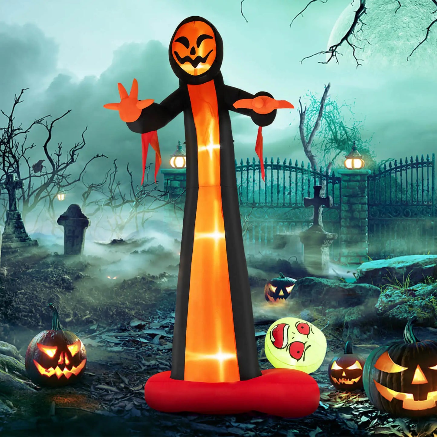 12FT Giant Halloween Inflatable Grim Reaper Ghost with Scary Skull – Outdoor Blow Up Yard Decoration with LED Lights, Stakes & Ropes
