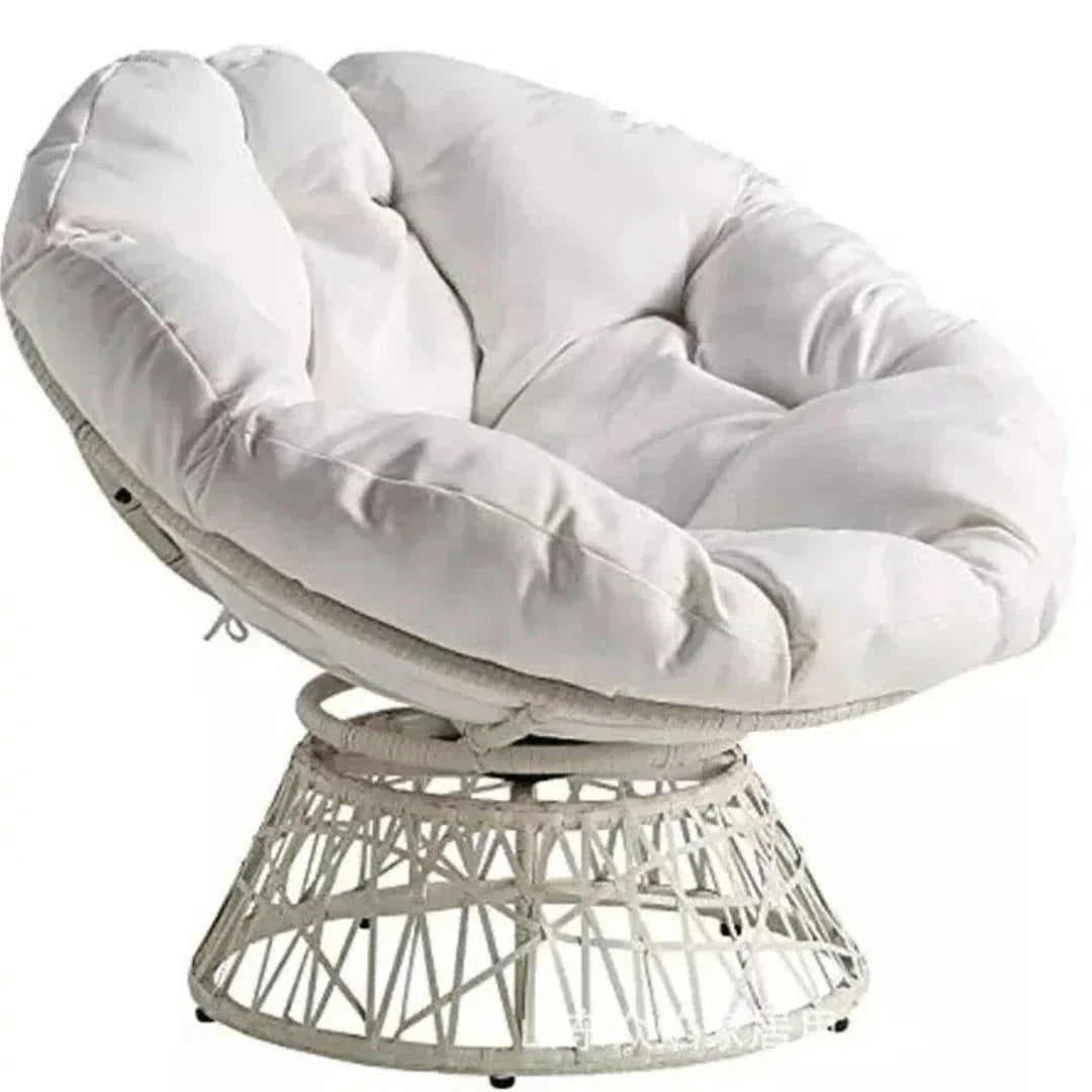 38" Swivel Wicker Papasan Chair – Ergonomic Comfort with Tufted Cushion & 360° Rotation