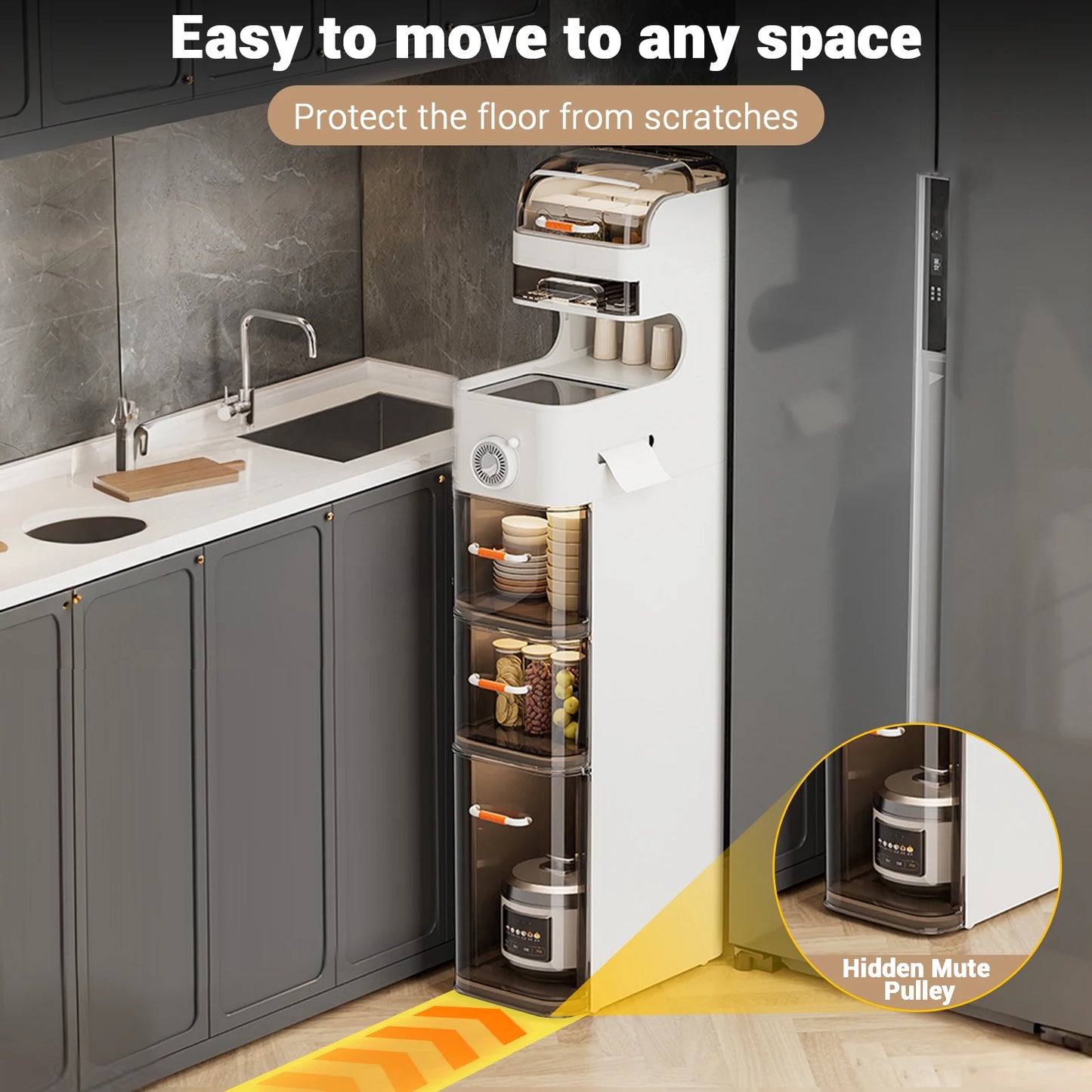 Slim Movable Bathroom Cabinet with Wheels – Plastic Storage Organizer with Drawers & Toilet Paper Holder for Small Spaces