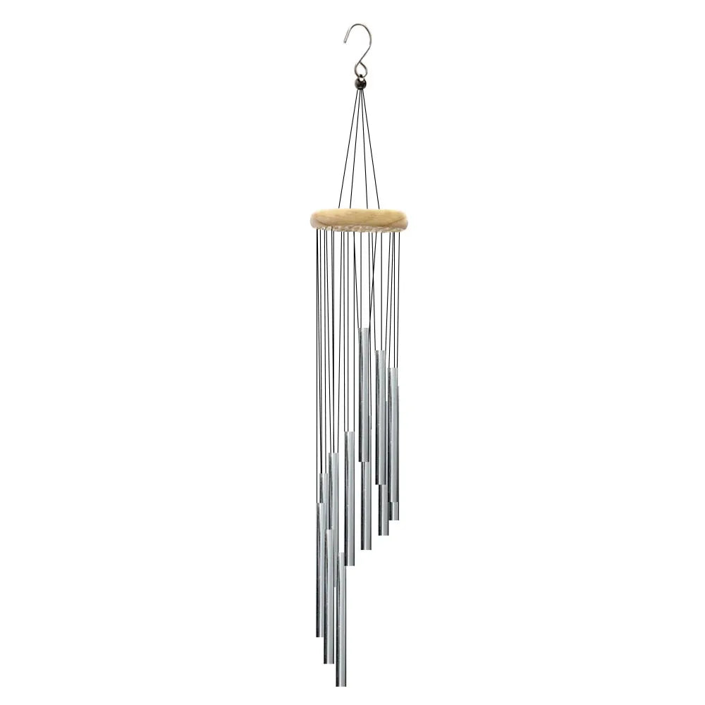 12-Tube Aluminum Alloy Wind Chimes with Hook – Gold/Silver Bells for Outdoor Garden, Home, Wedding, Party, or Memorial Gift