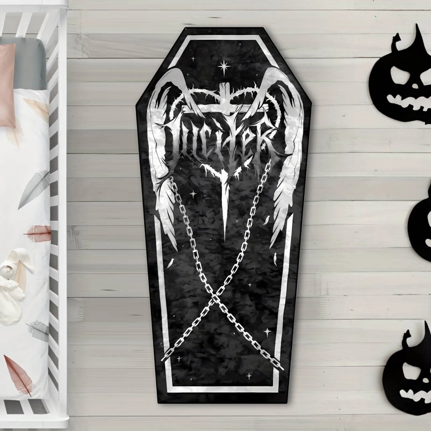 Gothic Halloween Skull & Coffin Carpet – Washable Horror Floor Mat for Bedroom, Living Room & Entryway