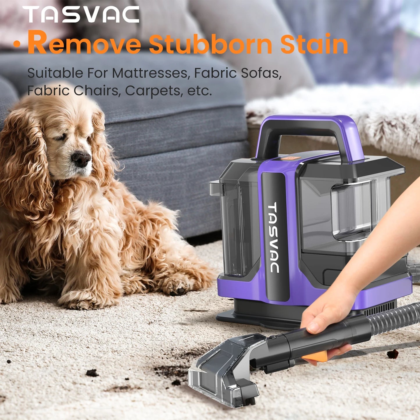 TASVAC C7 Portable Carpet & Upholstery Cleaner – Powerful Spot Cleaner for Pet Messes, Stairs, Couches, Rugs & Car Seats