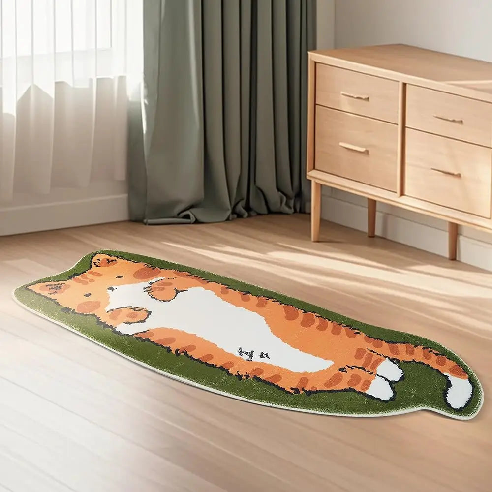 Cute Cat-Shaped Washable Area Rug – 1.3' x 3.9' Irregular Cartoon Carpet for Bedroom, Kids’ Room, or Pet Spaces