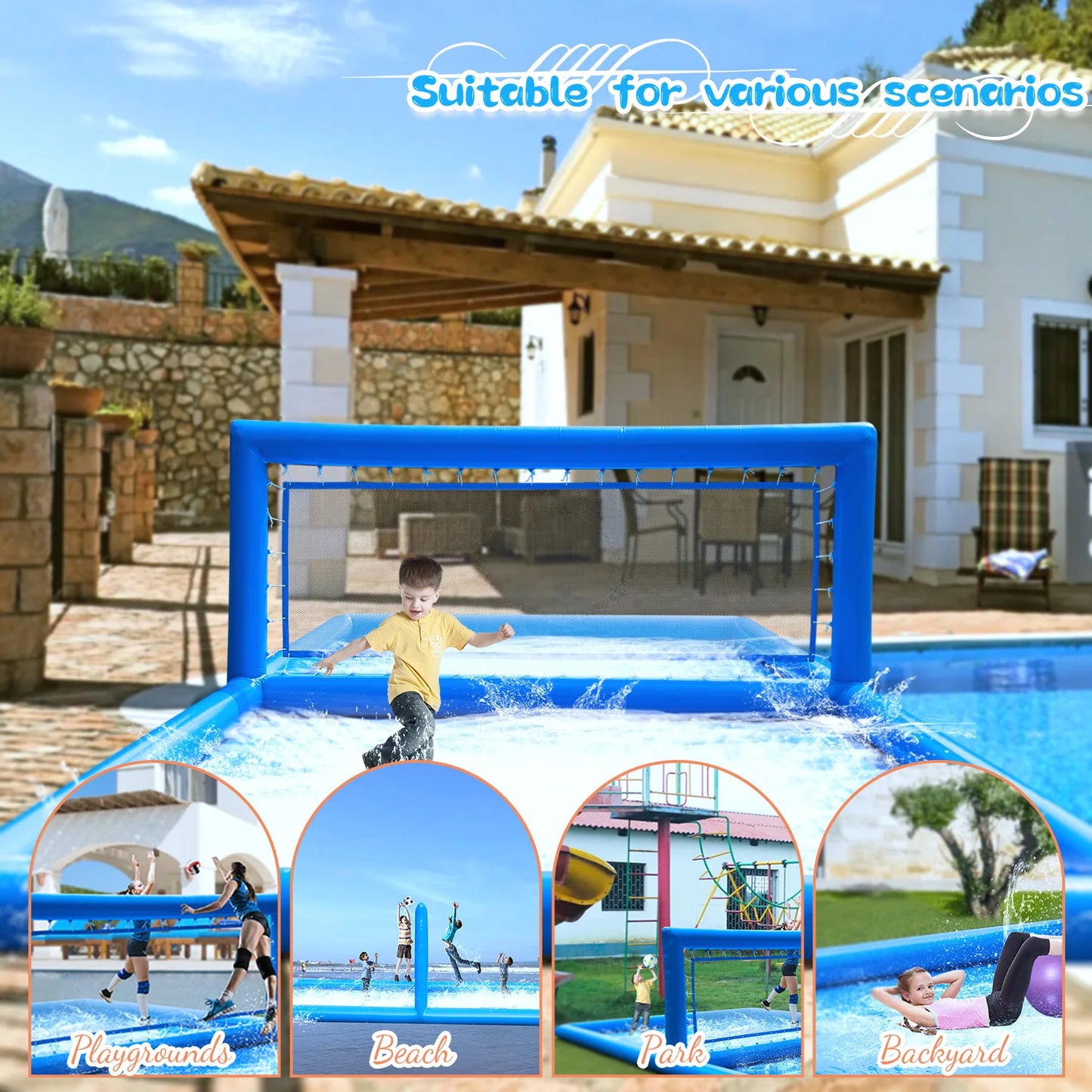 Inflatable Outdoor Volleyball Court for Family Fun – Portable 10x5x2.1m with 800W Air Blower, Perfect for Kids & Adults