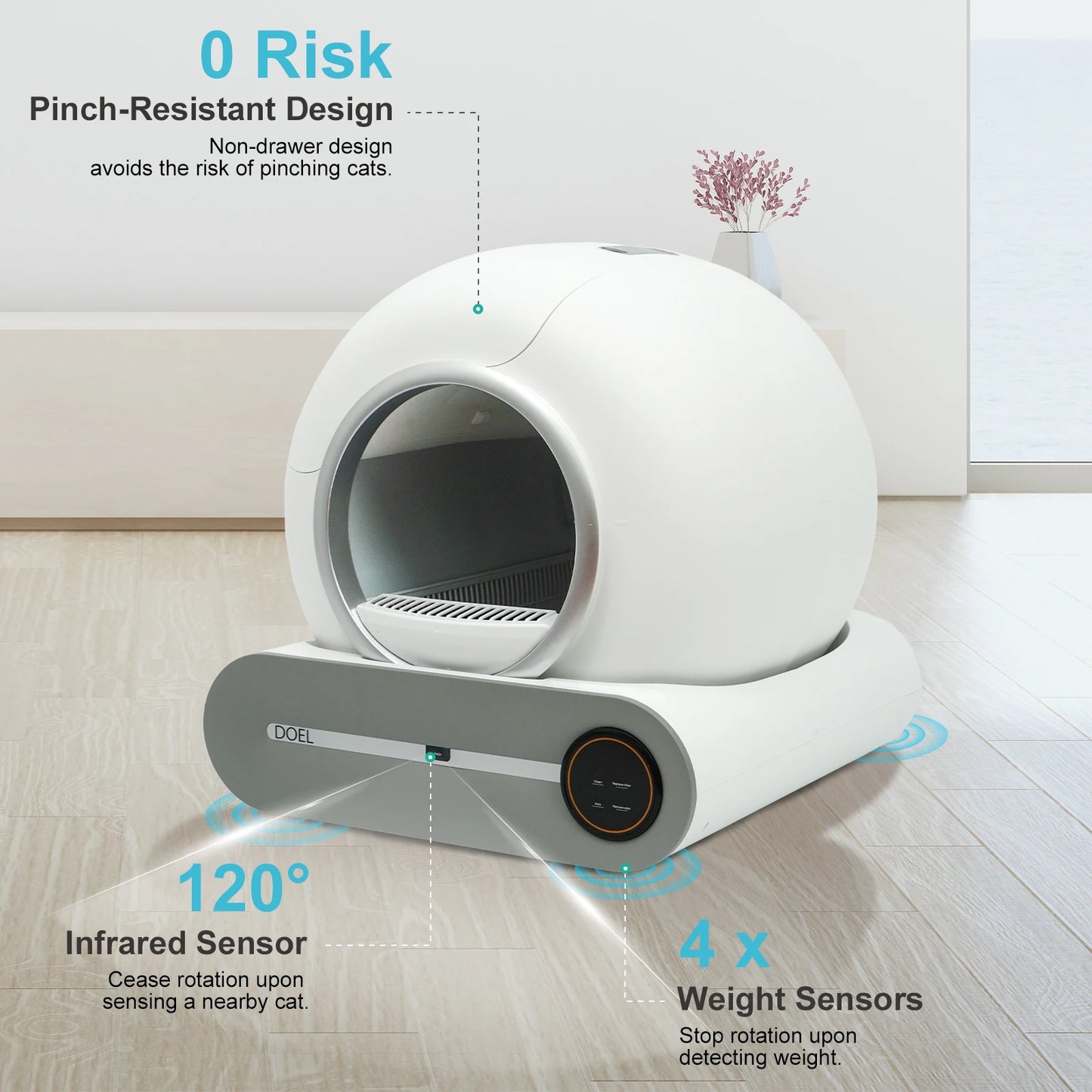 DOEL 65L Self-Cleaning Automatic Cat Litter Box – Smart App-Controlled, WiFi Enabled with Trash Bag & Litter Mat