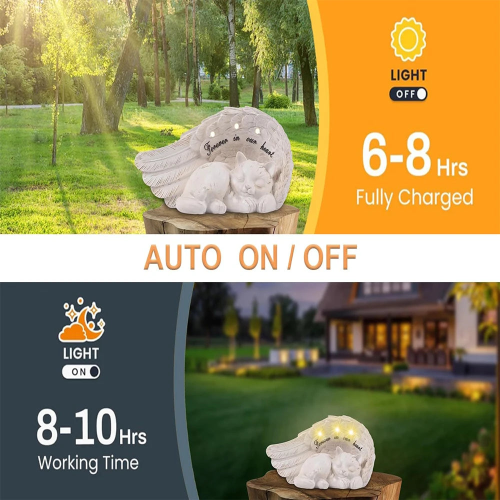 Solar Angel Cat Memorial Statue – Pet Loss Gift with Lighted Wings