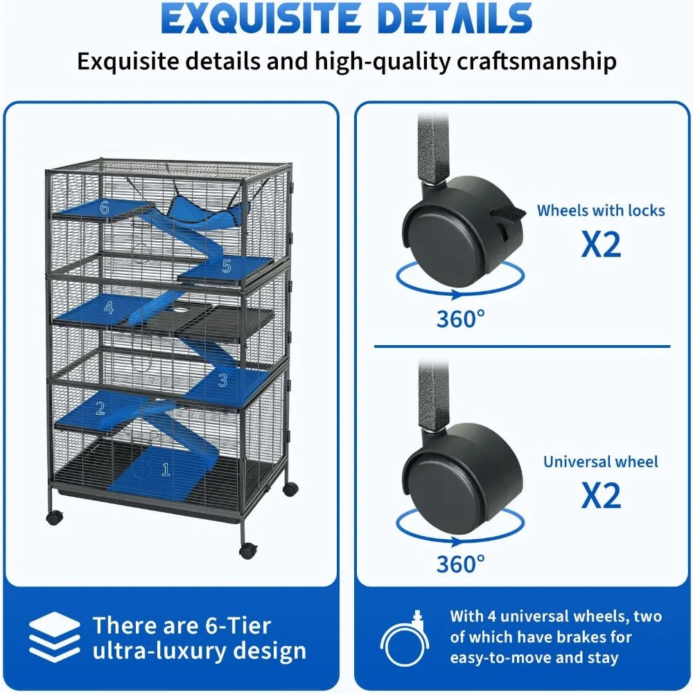 6-Tier Metal Small Animal Cage – Rolling Critter Nation Habitat for Ferrets, Chinchillas, Guinea Pigs, Rabbits & Large Hamsters