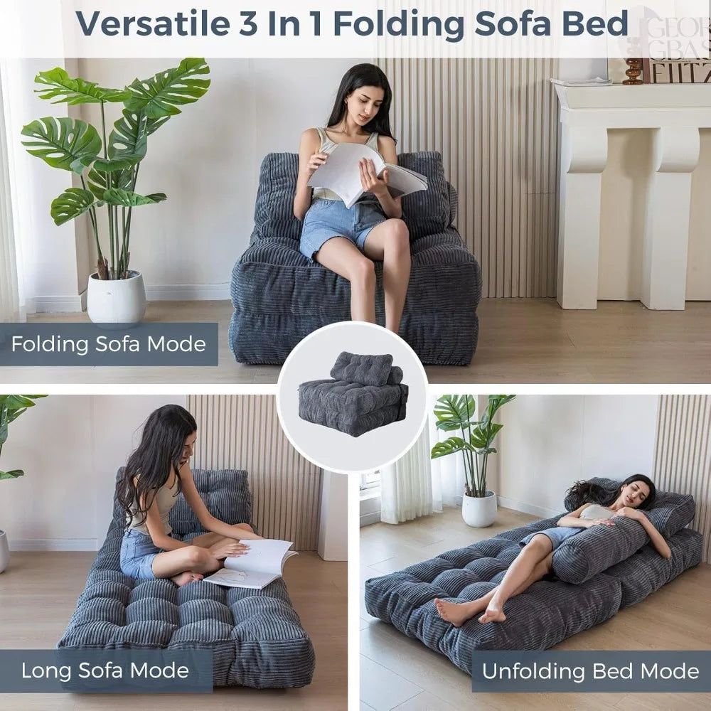 Folding Sofa Bed – Portable Sleeper Chair with Pillow & Mattress, Back Support, Comfy Floor Sofa Lounge