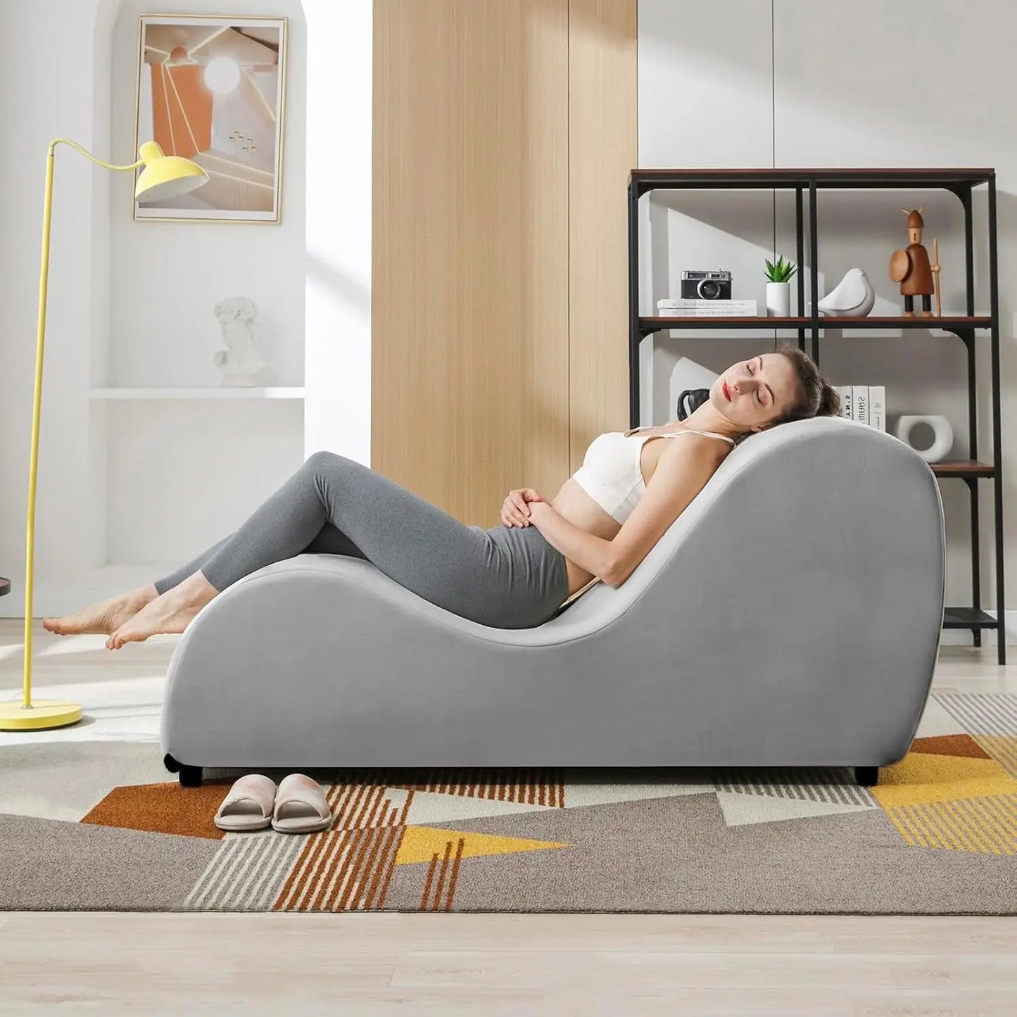 60" Yoga Chair, Curved Yoga Chaise Lounge for Adults Stretching, Relaxing and Exercising, Indoor Yoga Sofa Lounge Chair
