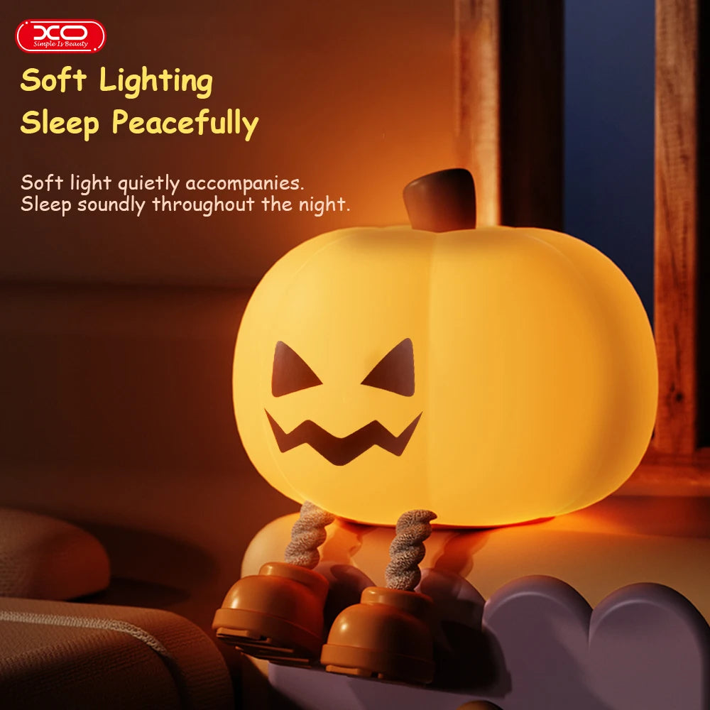 Pumpkin Night Light – Cute Soft Silicone Bedside Lamp with Timer & Dimming for Kids, Babies, Halloween Gifts