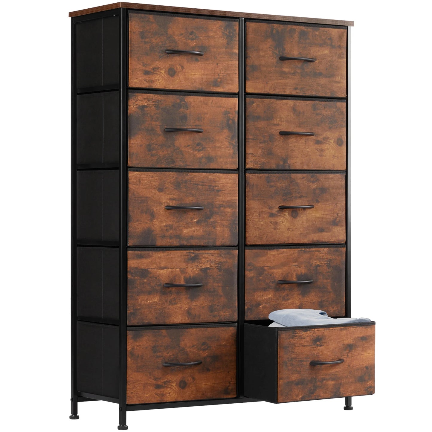 JHK Bedside Table with 10 Fabric Drawers — Stylish Steel Frame Storage Cabinet for Bedroom & Living Room
